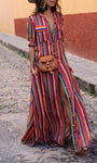 Nancy | Letnia Casual Sukienka Maxi w Paski
