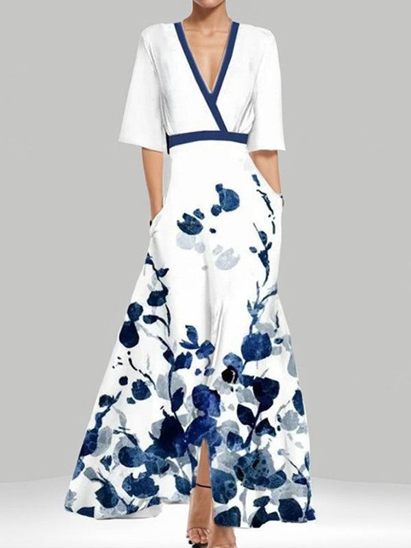 Lea | Elegancka Maxi Sukienka z Rękawem Średnim w Stylu Glam na Plaży