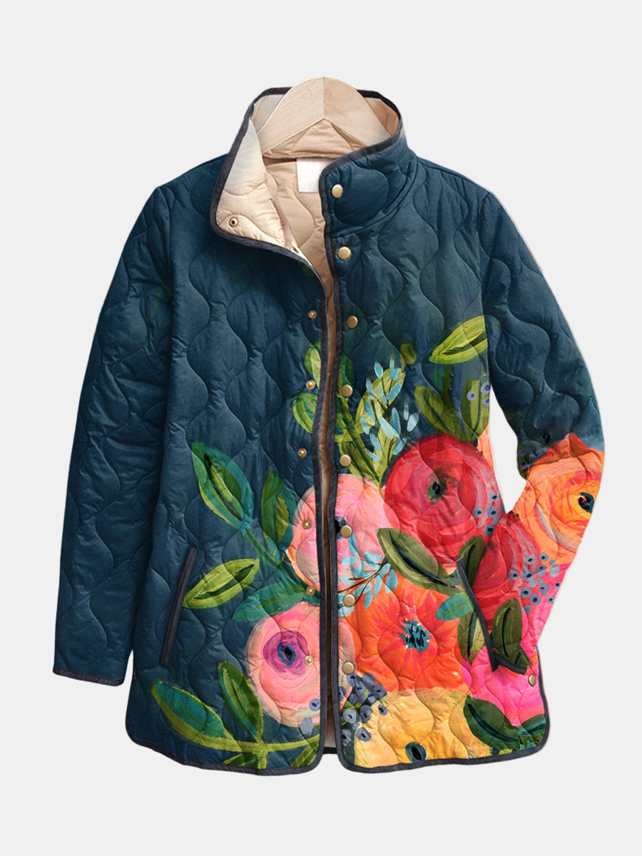 Lorynna | Kurtka pikowana w stylu vintage z kwiatowym nadrukiem