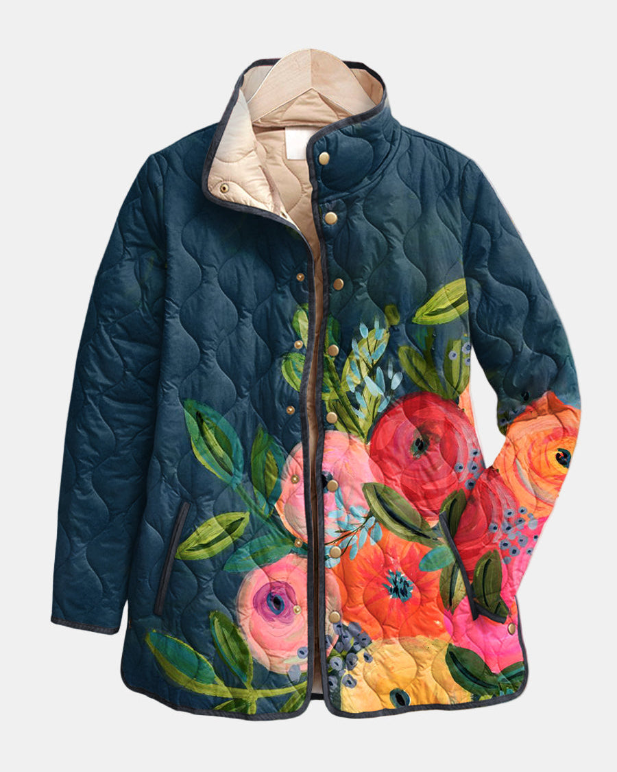 Lorynna | Vintage Kwiatowy Print Pikowana Kurtka