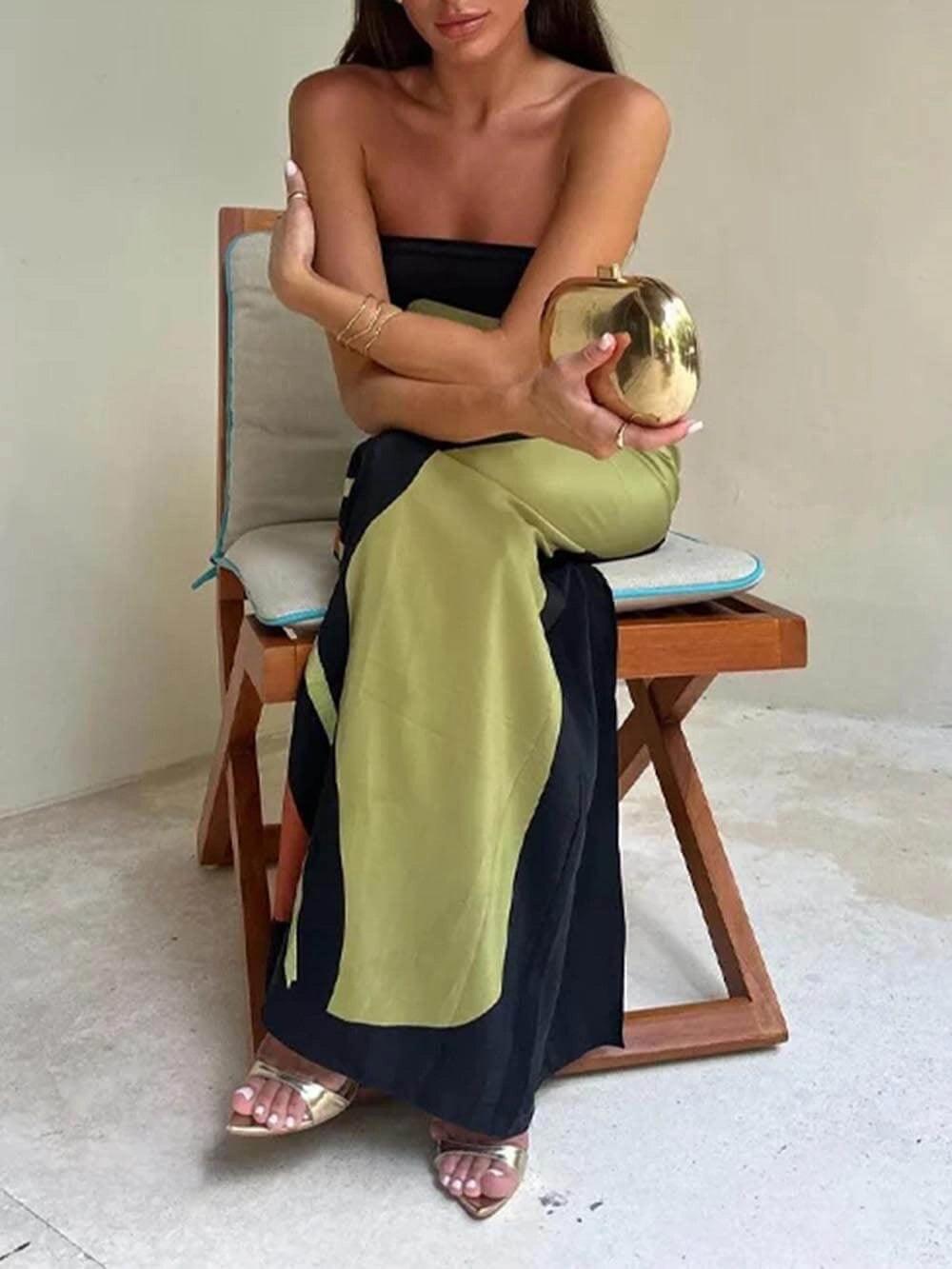 Joan | Letnia Sukienka Maxi bez Ramiączek w Stylu Coastal Chic