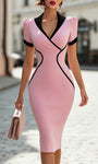 Elegancka Różowa Sukienka Midi Bodycon z Czarnymi Akcentami