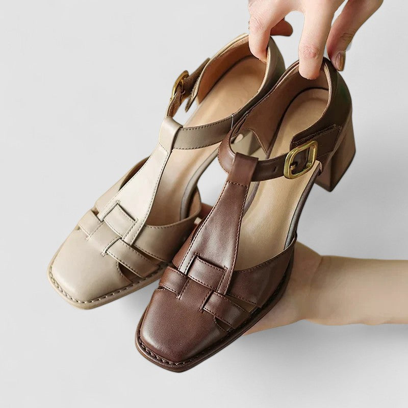Elyxiana | Ortopedyczne buty na blokowym obcasie z paskiem T