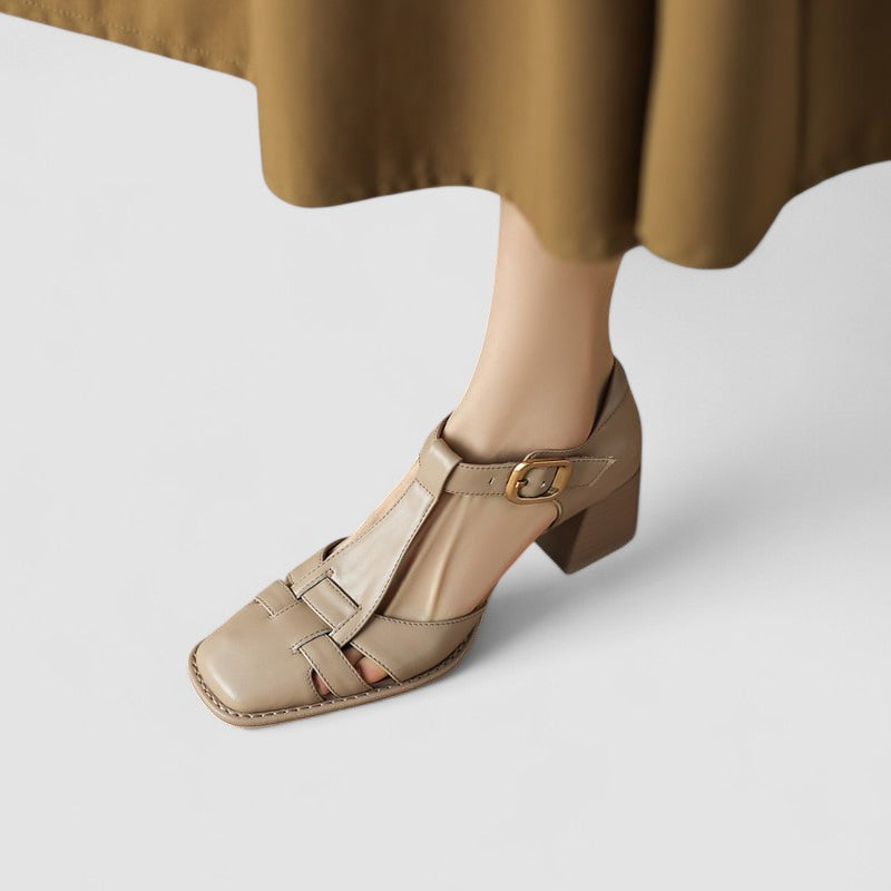 Elyxiana | Ortopedyczne buty na blokowym obcasie z paskiem T