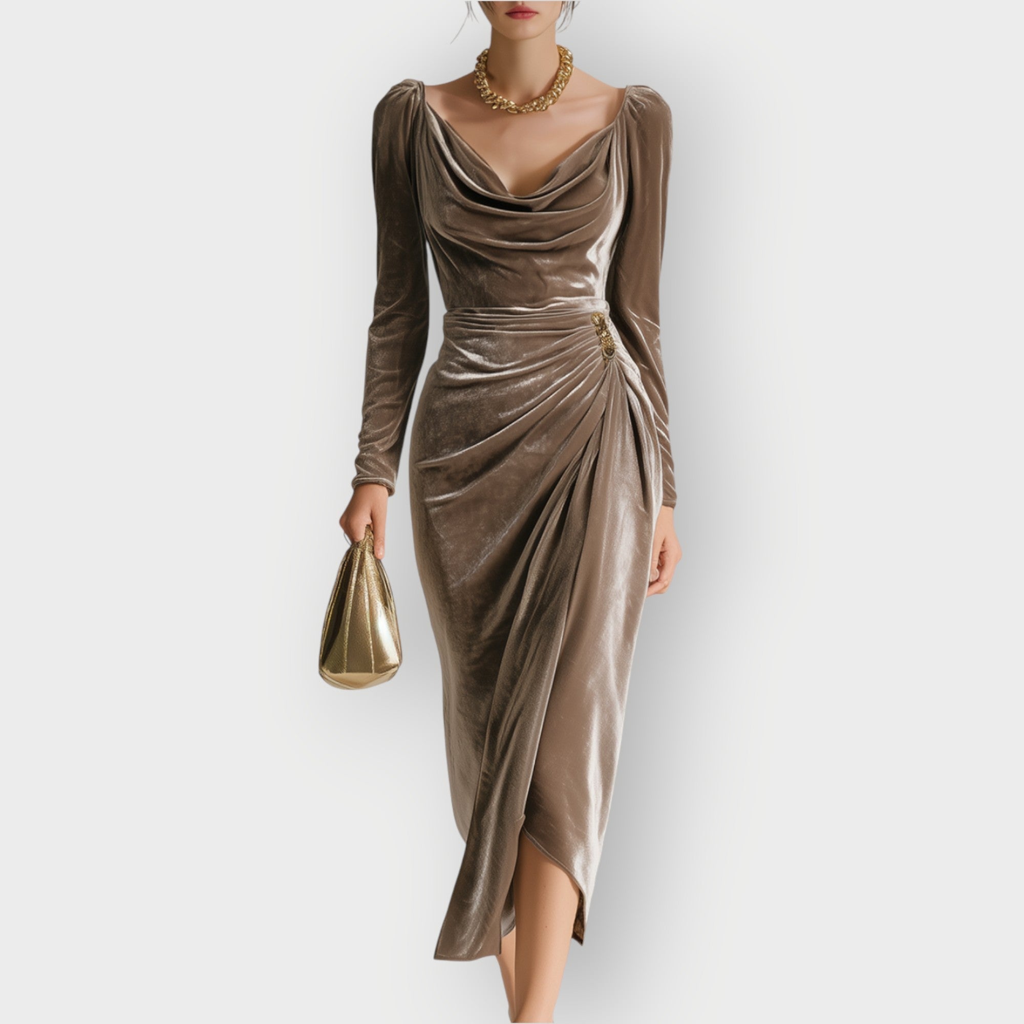Auvess | Elegancka Midi Sukienka z Drapowaniem