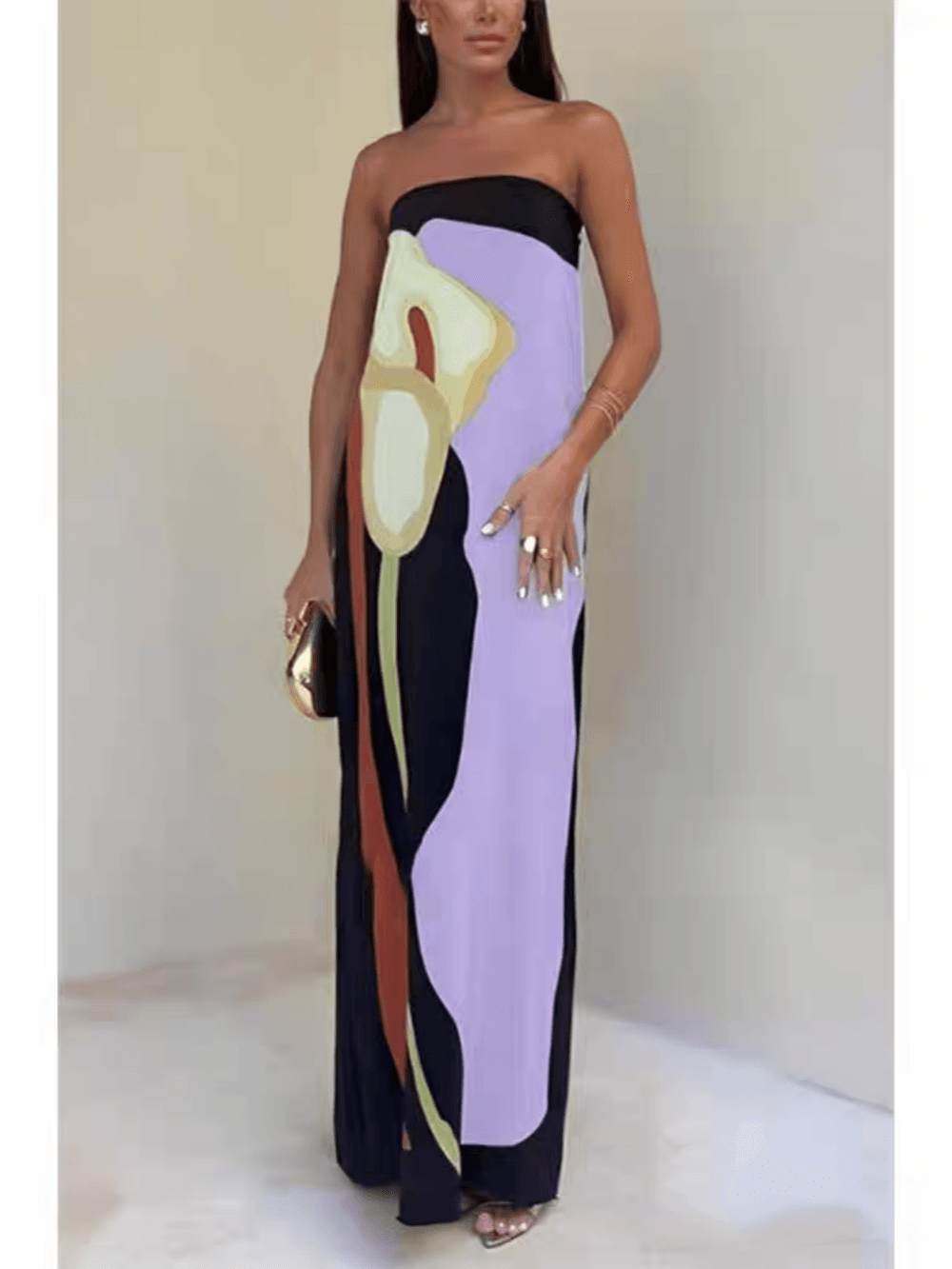Joan | Letnia Sukienka Maxi bez Ramiączek w Stylu Coastal Chic