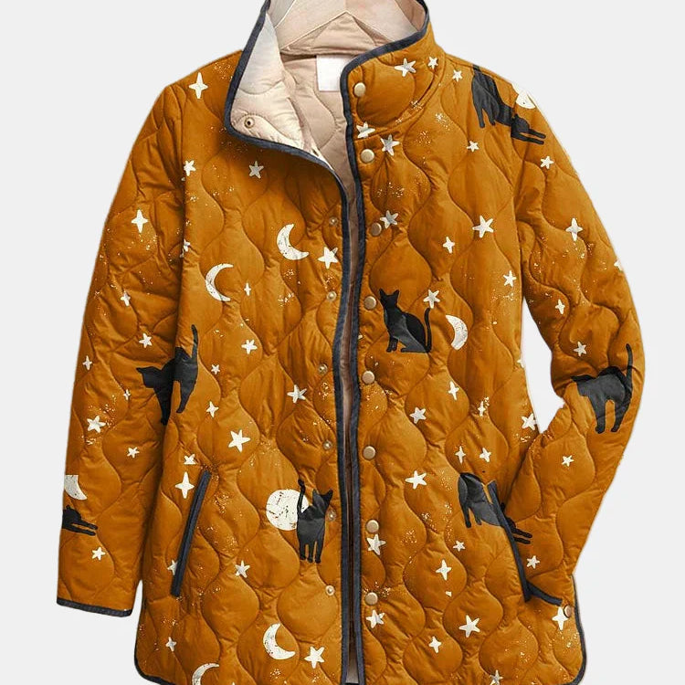 Lumeia | Casual Czarna Kotka Halloween Print Kurtka Pikowana