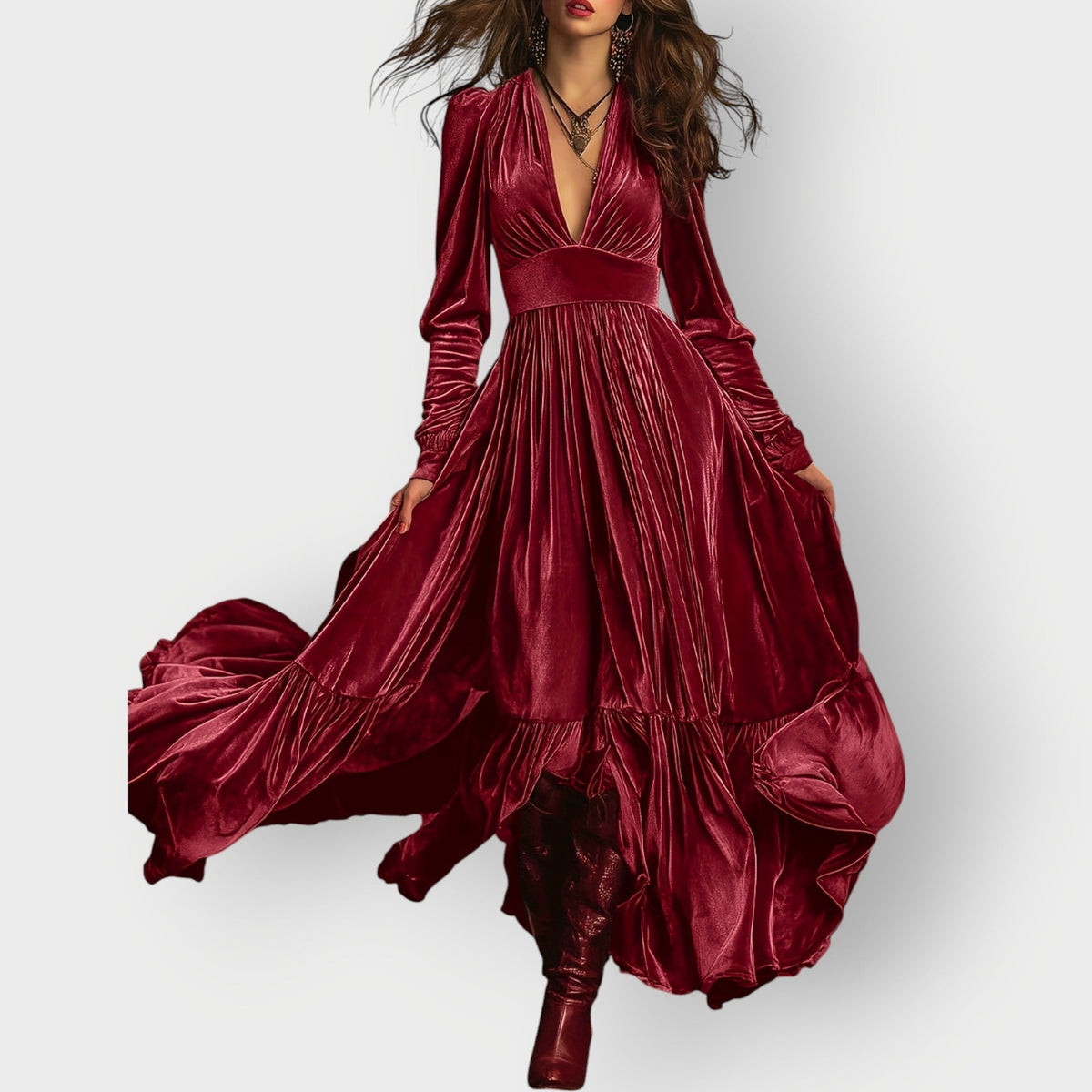 Alorae | Vintage A-Line Welurowa Sukienka Maxi