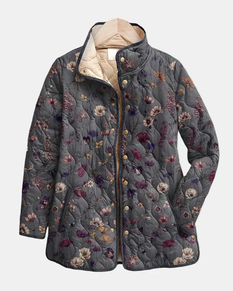 Salira | Vintage Kwiatowy Print Pikowana Kurtka