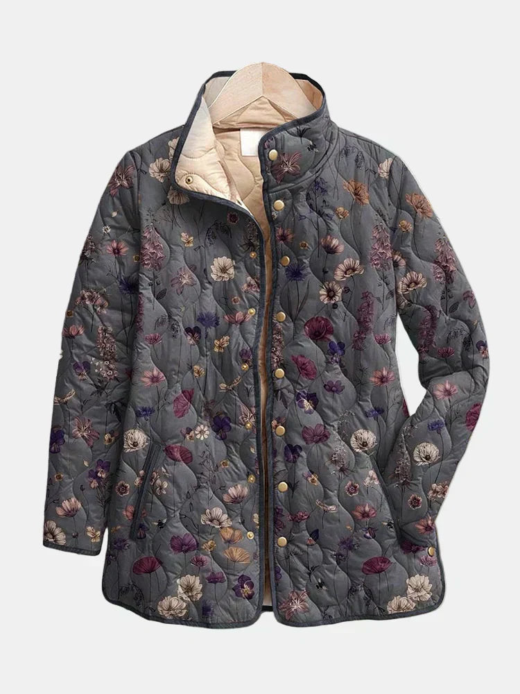 Salira | Vintage Kwiatowy Print Pikowana Kurtka