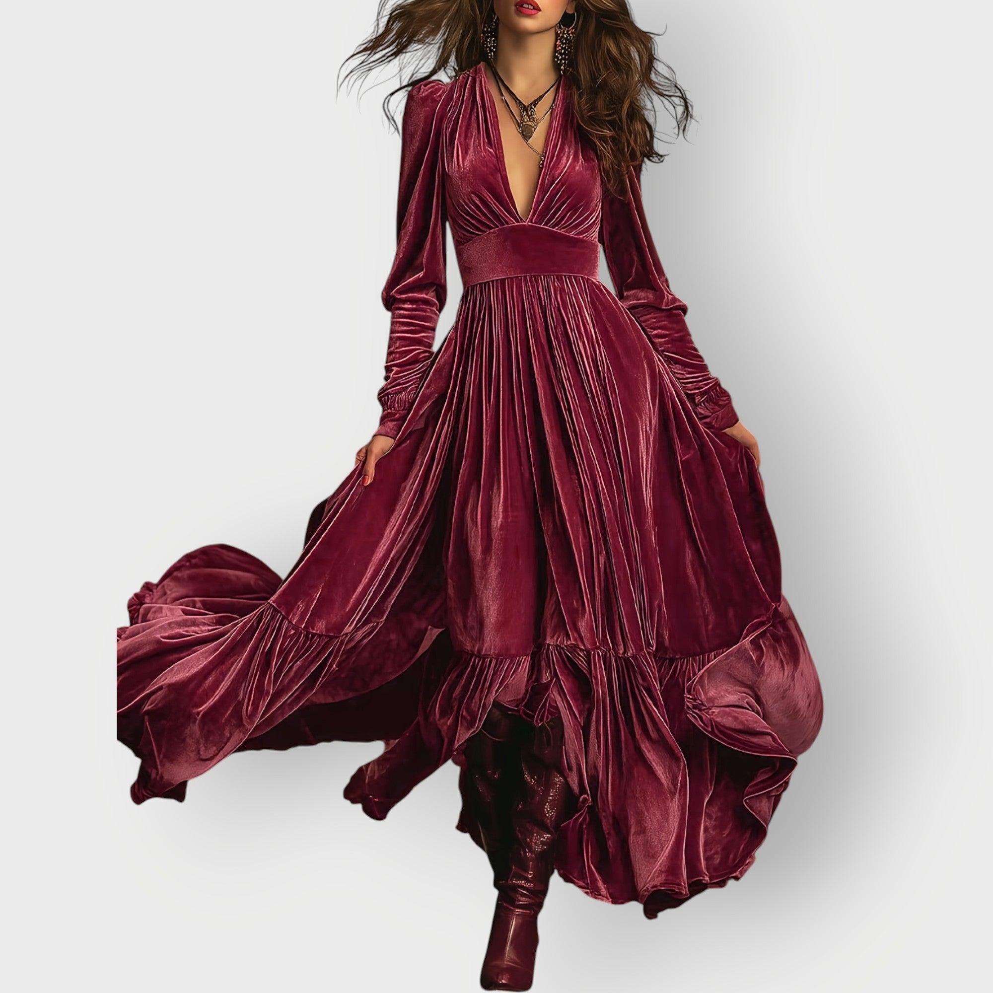 Alorae | Vintage A-Line Welurowa Sukienka Maxi