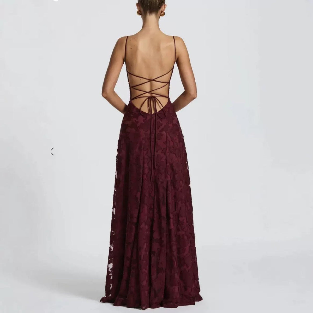 Rosé Lumière Suknia Maxi z Wiązaniem na Plecach