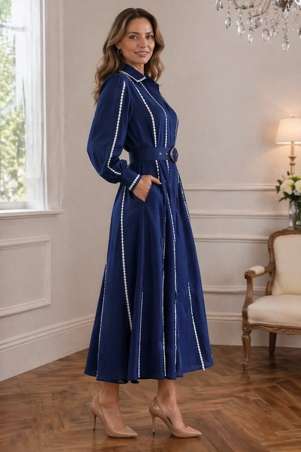 Alexia | Elegancka sukienka z paskiem podkreślająca sylwetkę