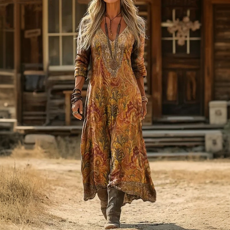 Evelyn | Sukienka Casual z Długim Rękawem w Stylu Vintage