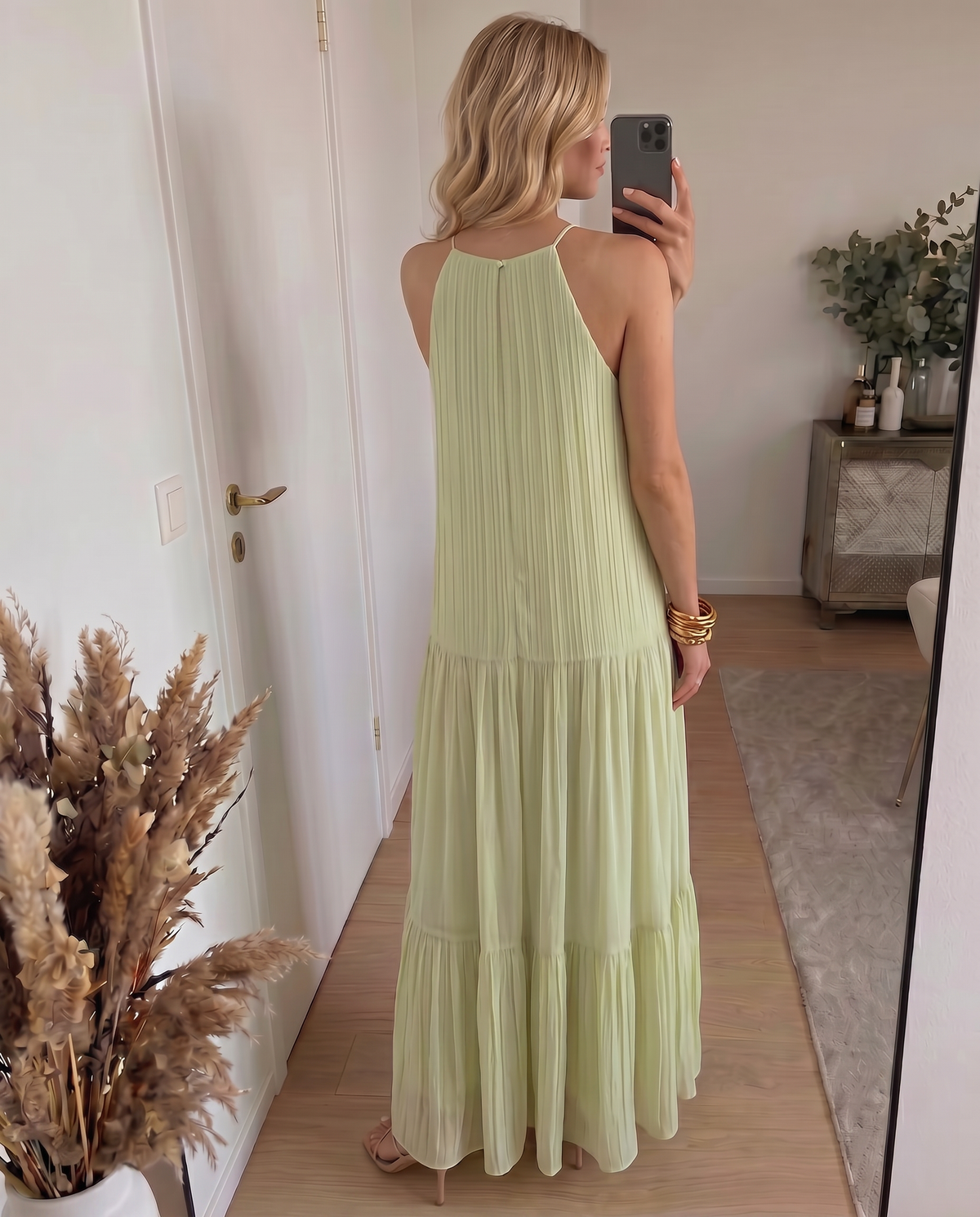 LIVIA | Maxi Sukienka Boho Zielony Pistacjowy