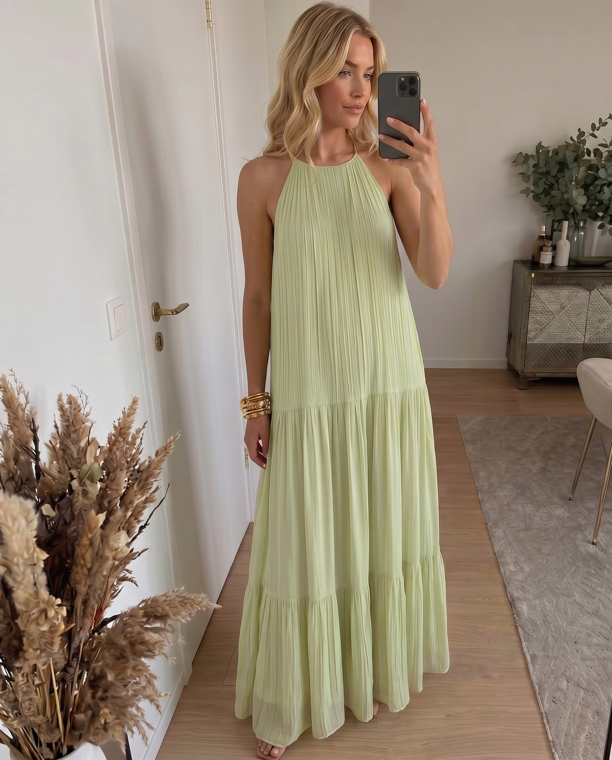 LIVIA | Maxi Sukienka Boho Zielony Pistacjowy