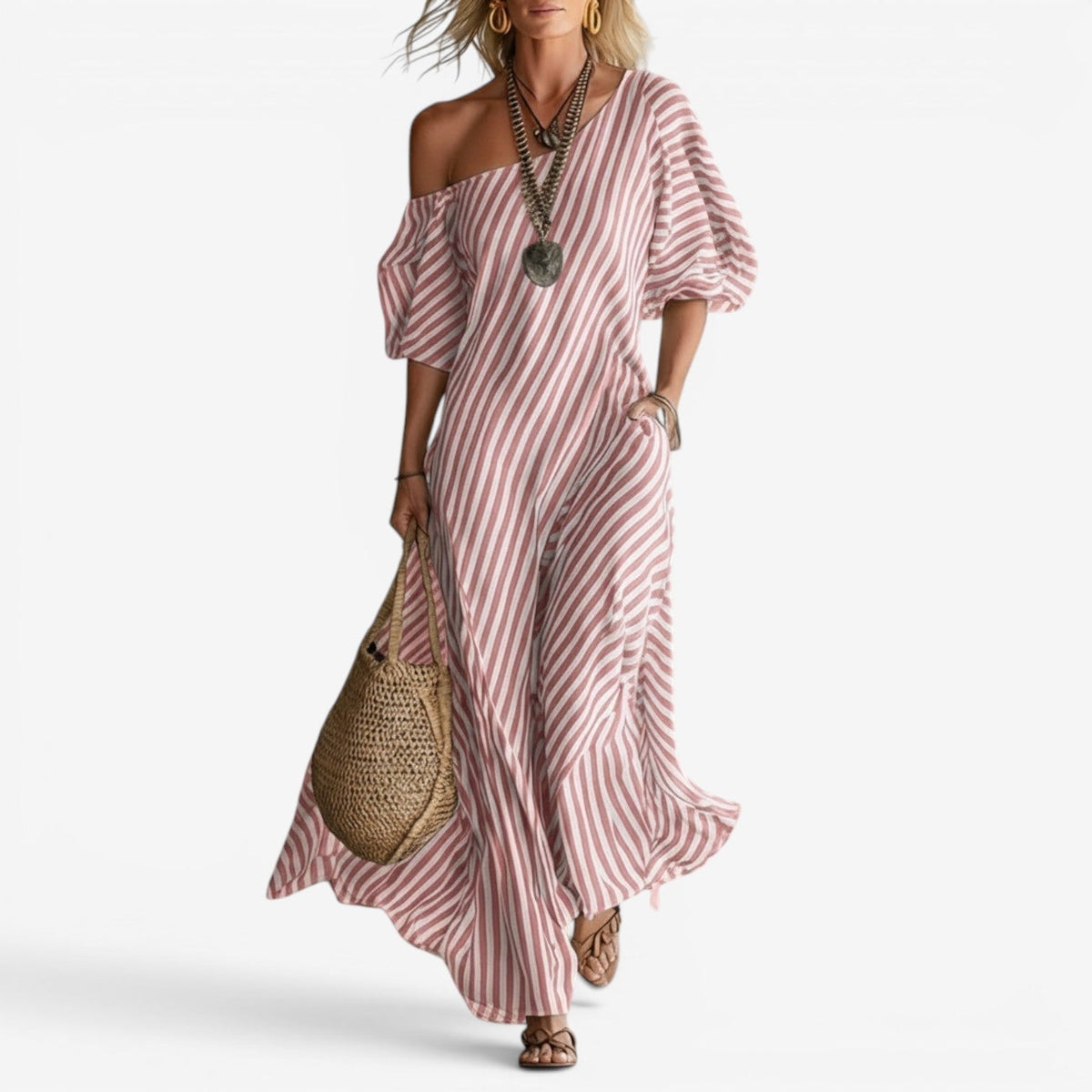 Inoni – Luzy Sukienka Maxi w Paski na Lato i Wakacje