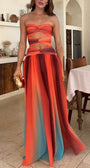 Sukienka Maxi Sunset – Off-Shoulder z Gradientem i Frendzlami