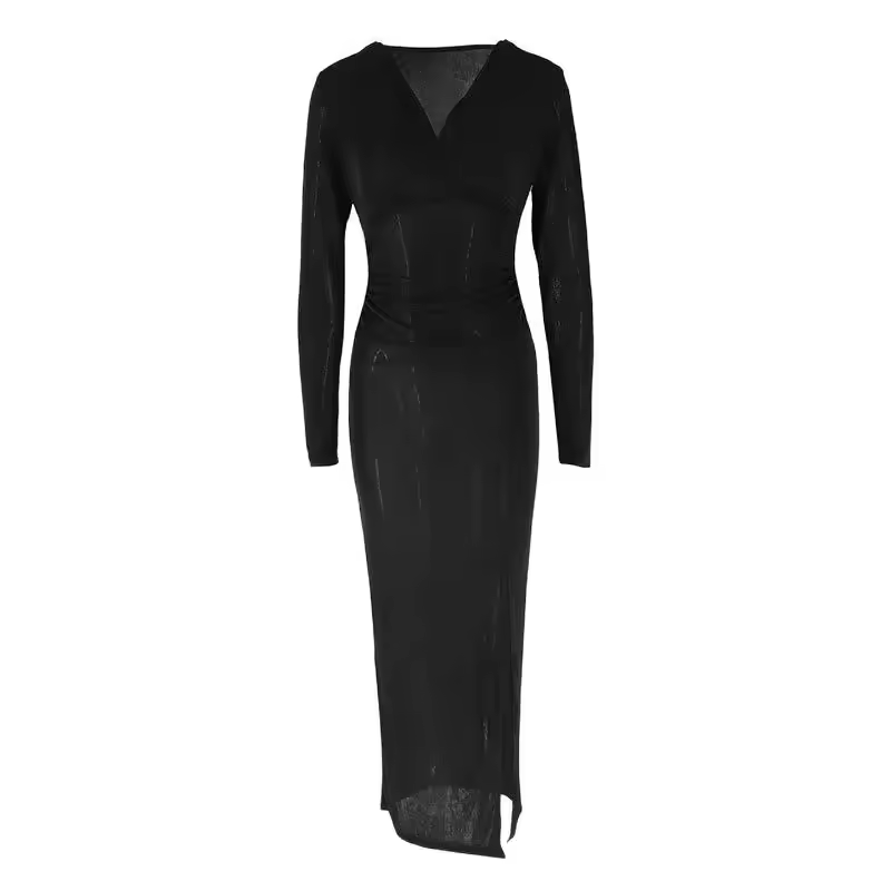 Elegancka damska sukienka bodycon z dekoltem w serek i plisowaniem