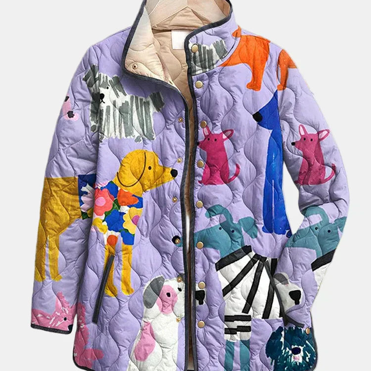 Rynora | Casual Quilted Jacket z Wzorem Psa