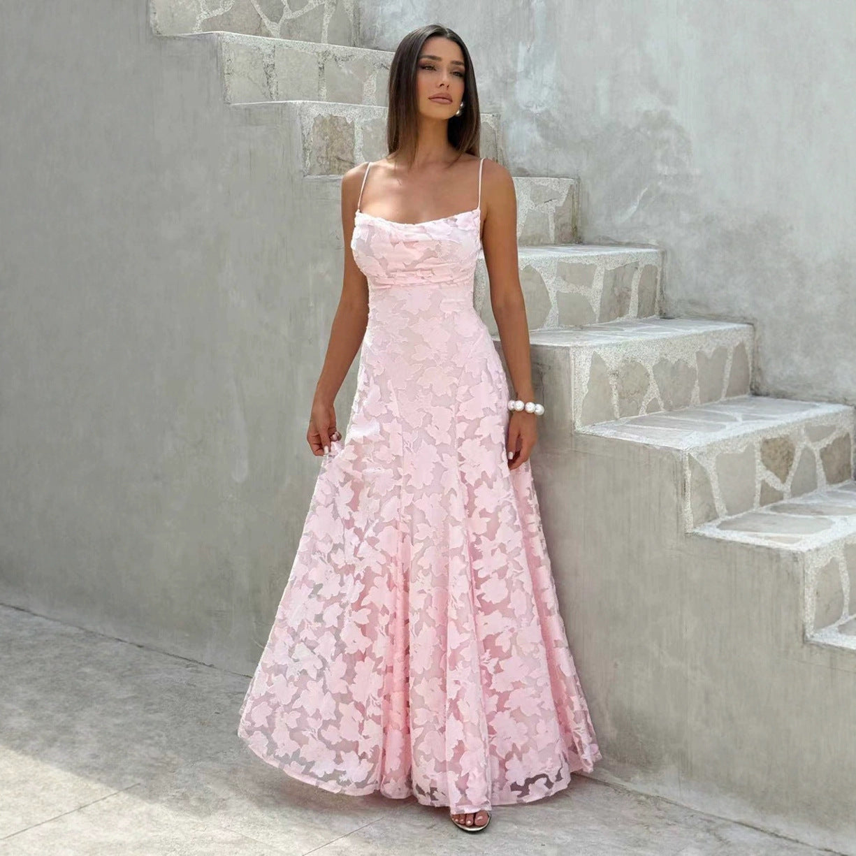 Rosé Lumière™ Suknia Maxi z Wiązaniem na Plecach