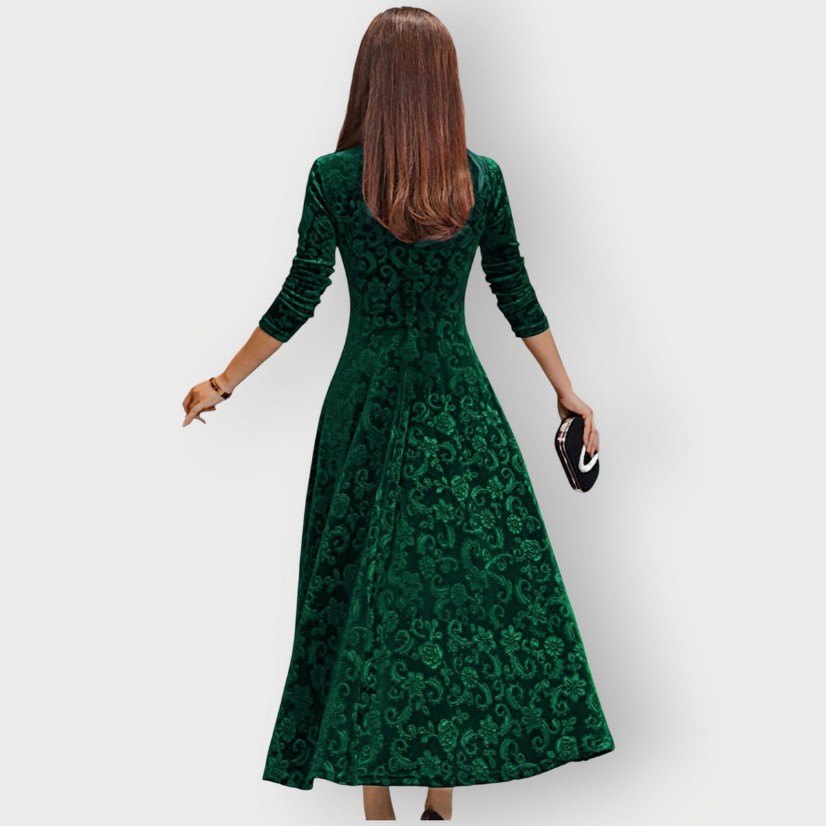 Olevia | Midi Sukienka z Weluru w Stylu Vintage