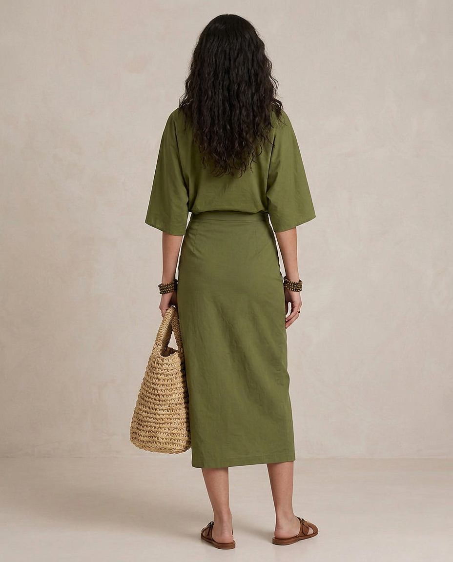 MARTA | Midi Sukienka Boho Zielona Oliwkowa